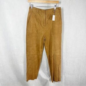 Eleventy Platinum Leather Suede Straight Leg Pants Size US 2 EU 40 Camel Brown